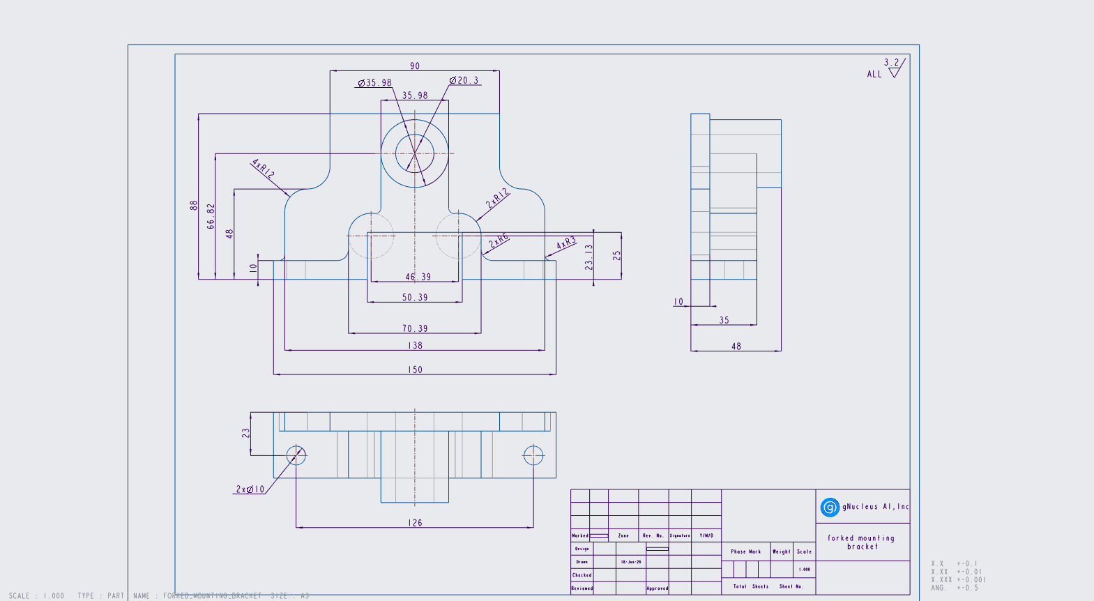 Original dimensioned engineering drawing